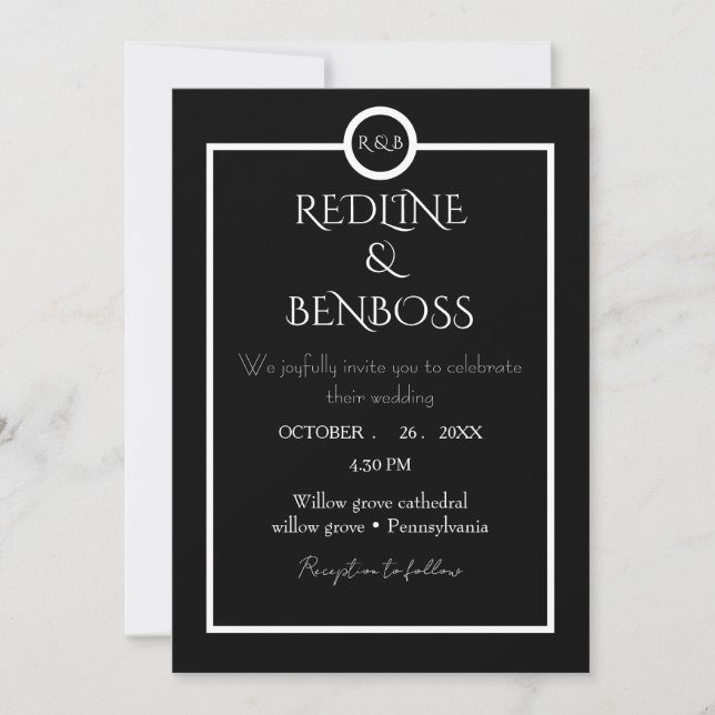 Elegant Minimalist  Black & White Wedding  Invitat Einladung (Vorderseite)