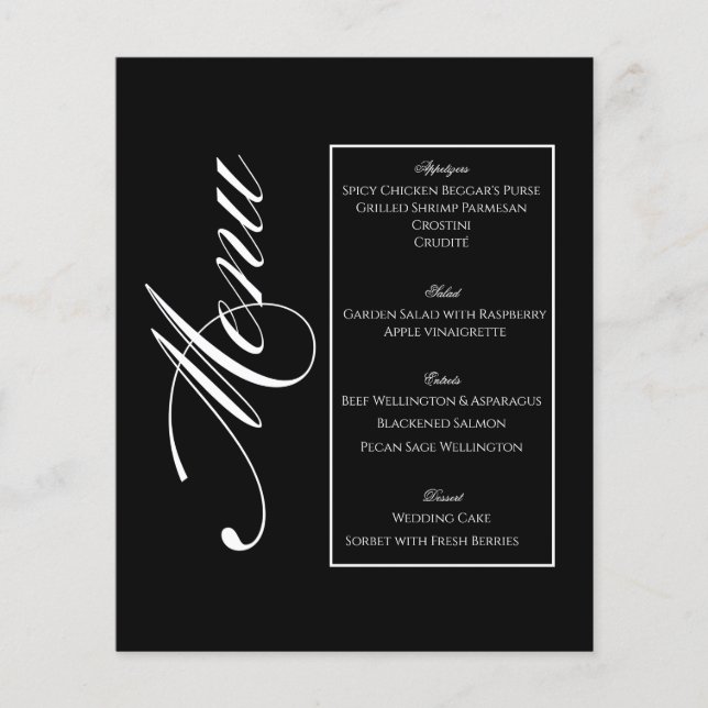 Elegant Minimalist Black & White Wedding Menu Flyer (Vorne)