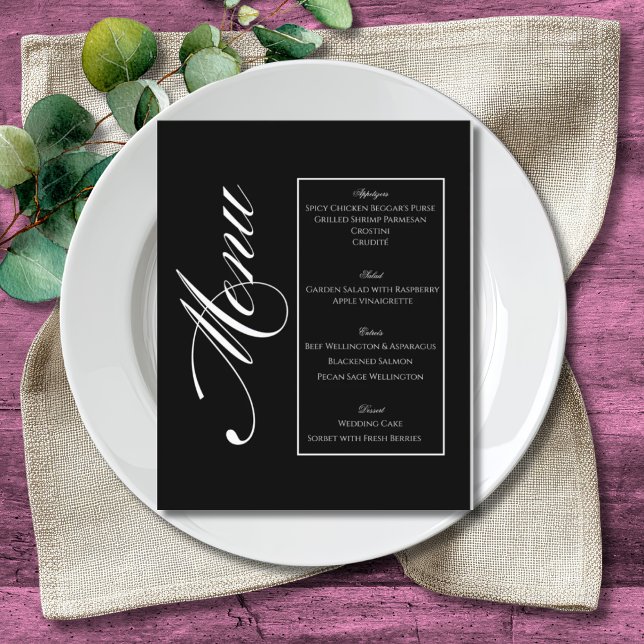 Elegant Minimalist Black & White Wedding Menu Flyer (Von Creator hochgeladen)