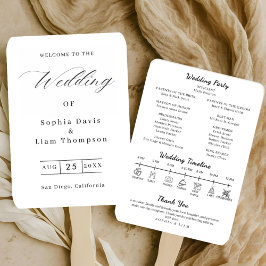 Elegant Minimalist Black White Wedding Program Fan Fächer