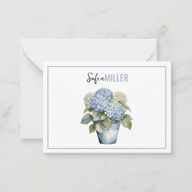 Elegant Minimalist Blue Hydrangea Wedding Mitteilungskarte (Vorderseite)