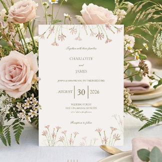 Elegant Minimalist Blush Pink Wildflower Wedding Einladung