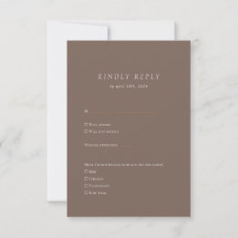 Elegant Minimalist Brown Ivory Script Wedding RSVP Karte