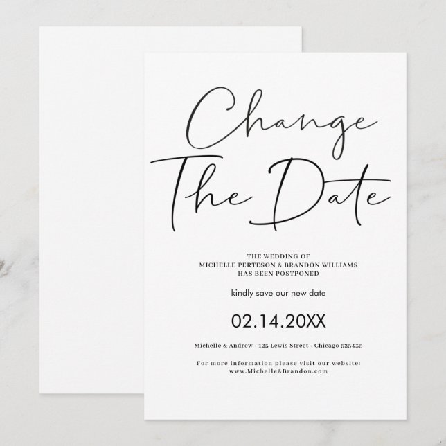 Elegant Minimalist Calligraphy Change The Date Einladung (Vorne/Hinten)
