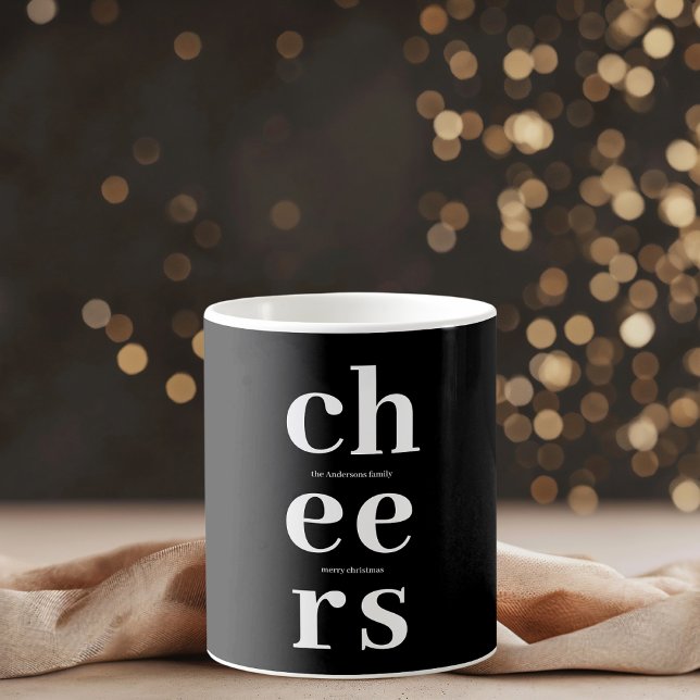 Elegant Minimalist Cheers | Modern Black & White Kaffeetasse (Von Creator hochgeladen)