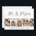 Elegant Minimalist Christian He Is Risen 5 Photo Feiertagskarte<br><div class="desc">Celebrate the miracle of Easter with this elegant religious greeting card featuring a beautiful "He Is Risen" script and a clean five-photo collage. This minimalist Christian template allows you to easily share your family's favorite memories while keeping the focus on the sacred meaning of the holiday.</div>