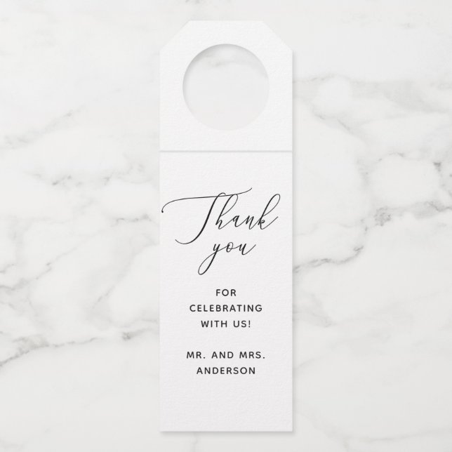Elegant Minimalist Clean Script Wedding Thank You Flaschenanhänger (Vorderseite)