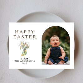 Elegant Minimalist Easter Egg Branch Photo Feiertagskarte