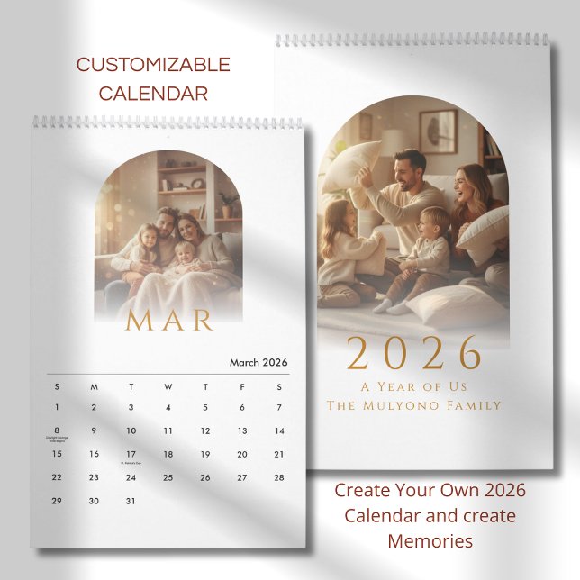 Elegant Minimalist Family Photo Calendar 2026 Kalender (Von Creator hochgeladen)