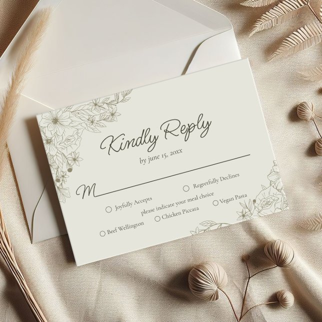 Elegant Minimalist Floral Kindly Reply Wedding RSVP Karte (Von Creator hochgeladen)