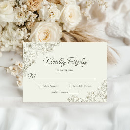 Elegant Minimalist Floral Kindly Reply Wedding RSVP Karte