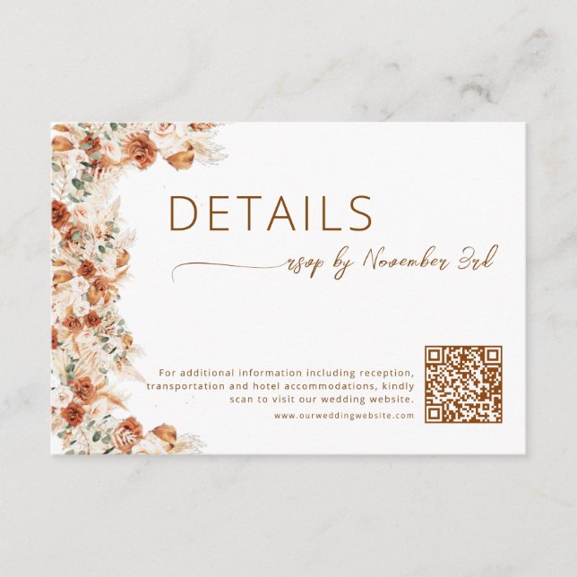  Elegant Minimalist Floral Wedding Details QR Code Begleitkarte (Vorderseite)