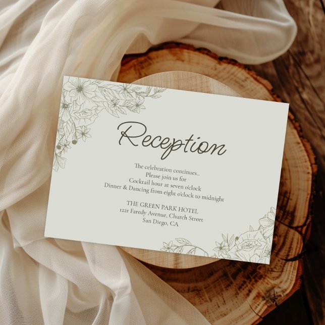 Elegant Minimalist Floral Wedding Reception Detail Begleitkarte (Von Creator hochgeladen)