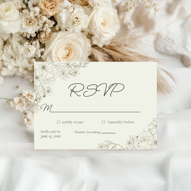 Elegant Minimalist Floral Wedding RSVP Karte (Von Creator hochgeladen)
