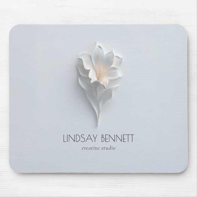 Elegant Minimalist Floral White Blue  Mousepad (Vorne)