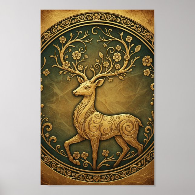 Elegant Minimalist Forest Deer Fine Art  Poster (Vorne)