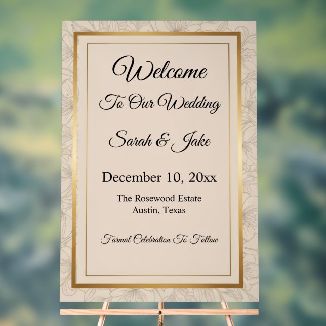 Elegant Minimalist Gold Frame & Floral  Acrylschild (Neutral)