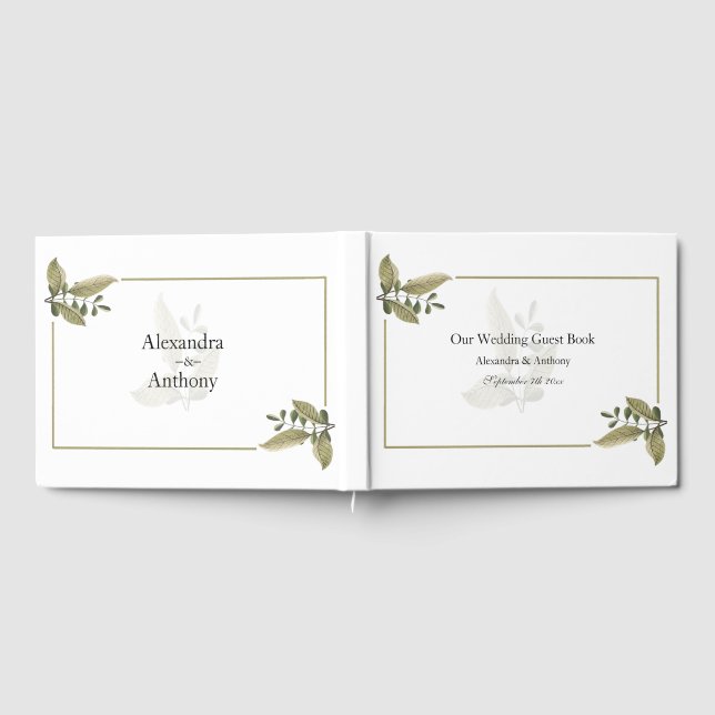 Elegant Minimalist Greenery Wedding Guest Book Gästebuch (Voll)