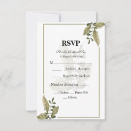 Elegant Minimalist Greenery Wedding RSVP Card Karte