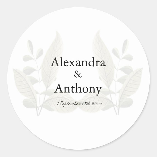 Elegant Minimalist Greenery Wedding  Runder Aufkleber (Vorderseite)