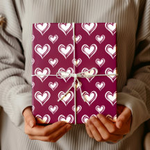 Elegant Minimalist Hollow Hearts | Merlot Red