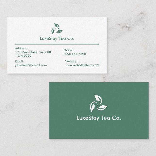 Elegant Minimalist Hotel Tea Theme Clean Visitenkarte (Vorne/Hinten)