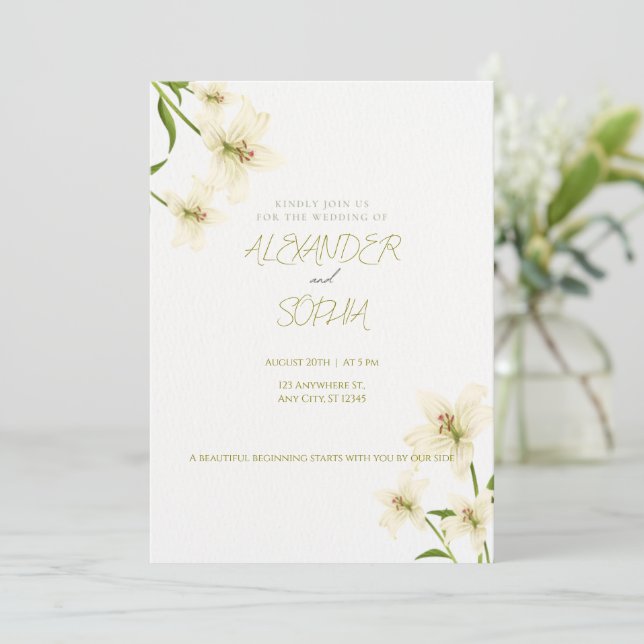 ELEGANT MINIMALIST LILY WEDDING INVITATION  EINLADUNG (Stehend Vorderseite)
