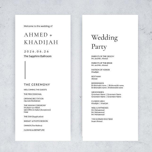 Elegant Minimalist Modern Islamic Wedding Program Programm (Von Creator hochgeladen)
