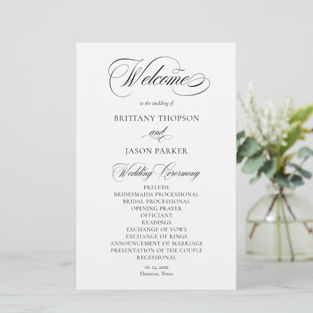 Elegant Minimalist modern Wedding Program (Stehend Vorderseite)