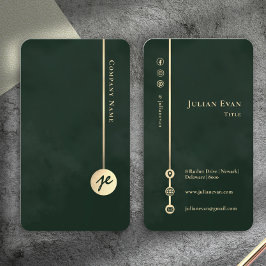 Elegant Minimalist Monogram Emerald Green & Gold Visitenkarte