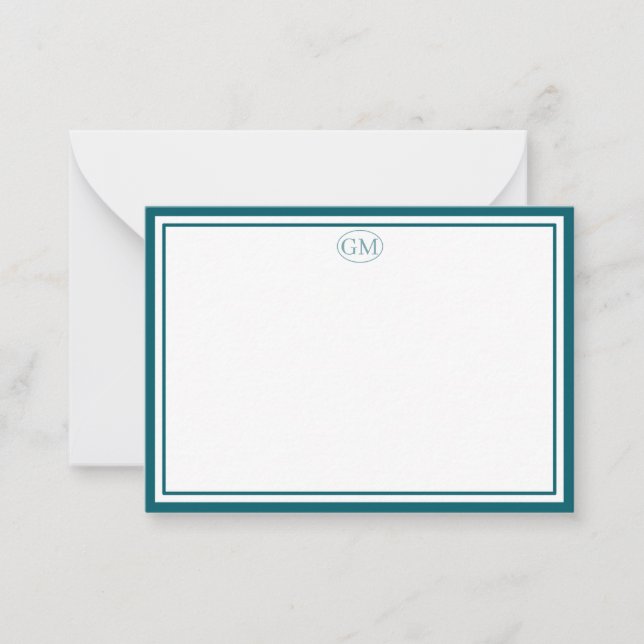Elegant Minimalist Monogram Navy Border Note Cards Mitteilungskarte (Vorderseite)