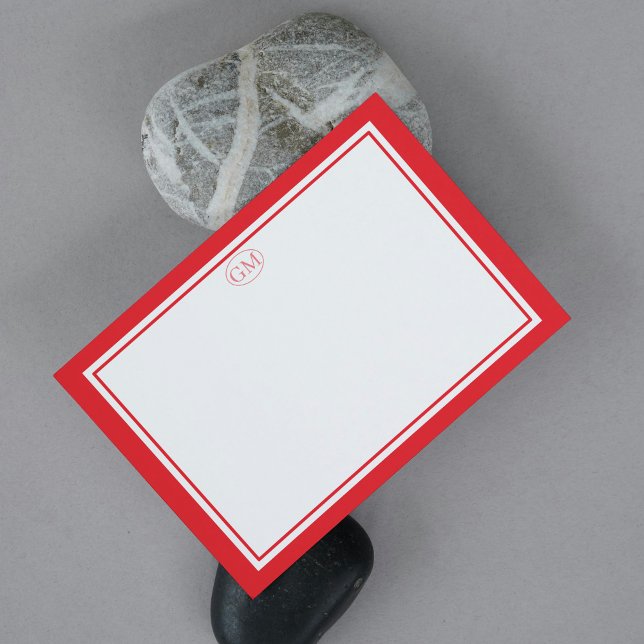 Elegant Minimalist Monogram RED Border Note Cards Mitteilungskarte (Minimalist RED Border Monogram Note Card
)