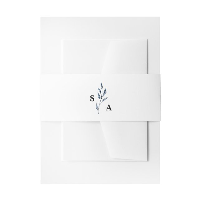 Elegant Minimalist Navy Blue Botanical Monogram Einladungsbanderole (Vorderseite Beispiel)