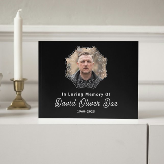 Elegant Minimalist Photo Classic Memorial Funeral Gästebuch (Elegant Minimalist Photo Classic Memorial Funeral Guest Book black and white custom text picture)