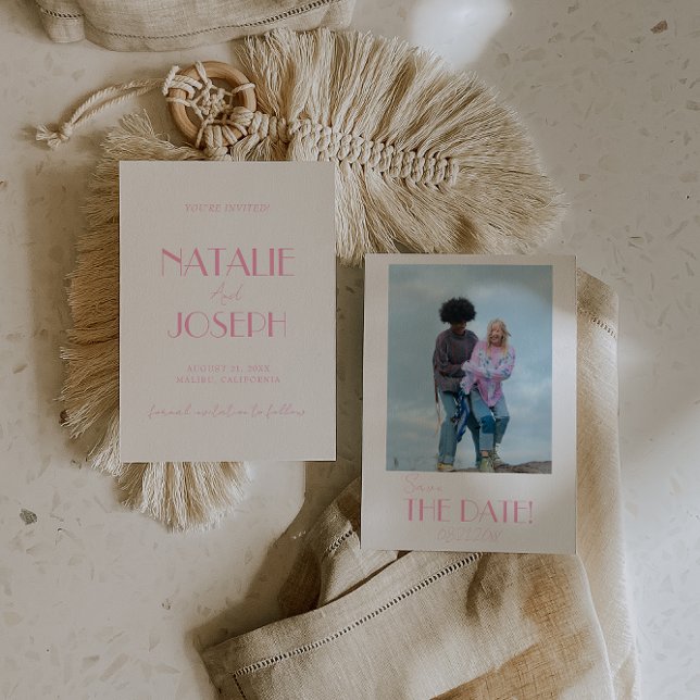 Elegant Minimalist Pink Whimsical Photo Wedding Save The Date (Von Creator hochgeladen)