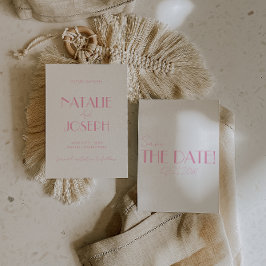 Elegant Minimalist Pink Whimsical Retro Wedding Save The Date