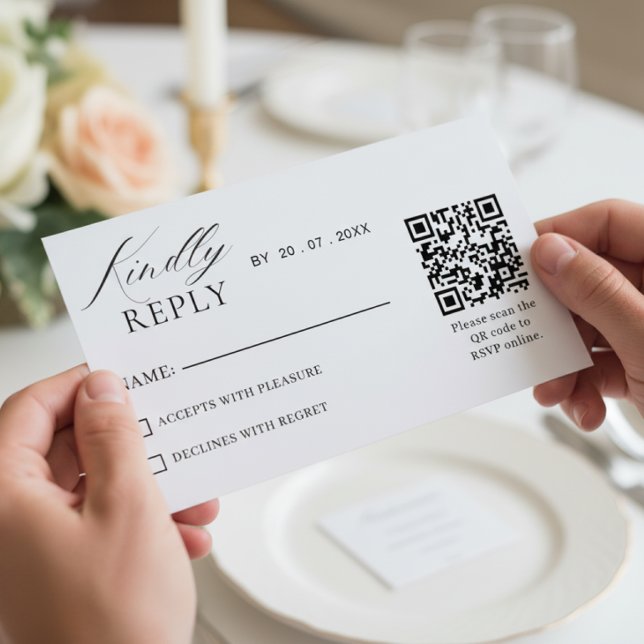 Elegant Minimalist QR Code RSVP Wedding Card (Von Creator hochgeladen)