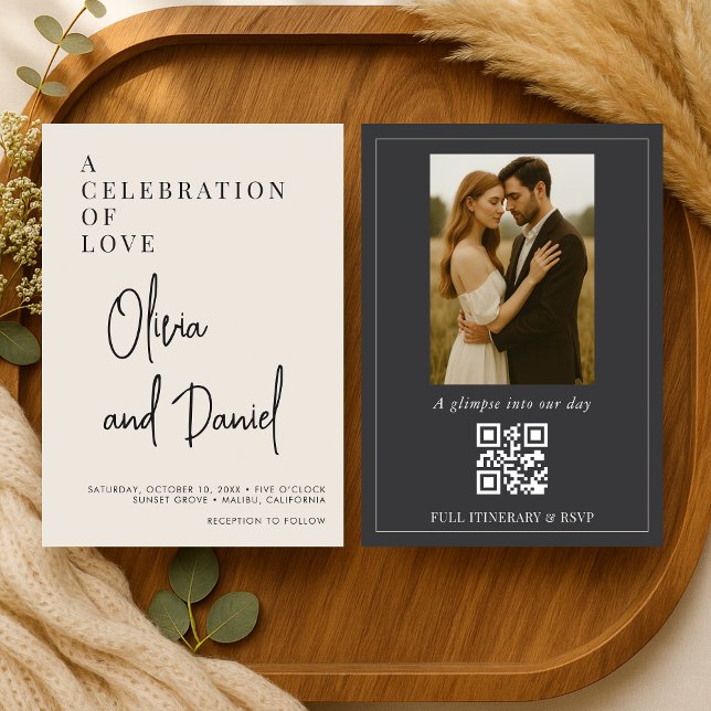 Elegant Minimalist Script Photo QR Code Wedding Einladung (Von Creator hochgeladen)