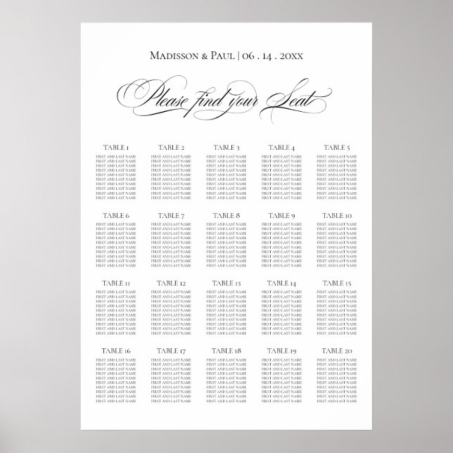 Elegant Minimalist seating chart Poster (Vorne)