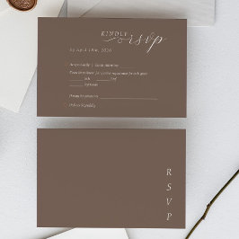 Elegant Minimalist Taupe Ivory Script Wedding RSVP Karte
