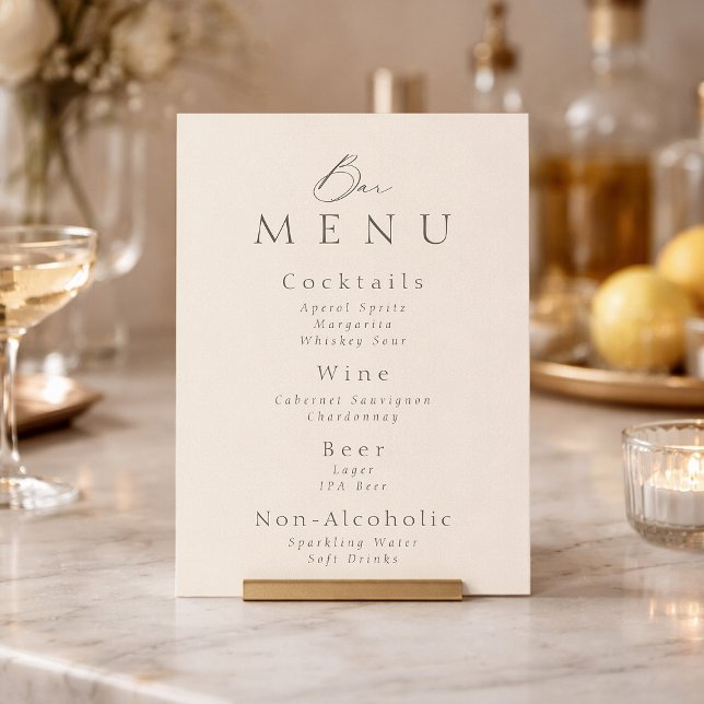 Elegant Minimalist Taupe Wedding Bar Menu Sign Einladung (Von Creator hochgeladen)
