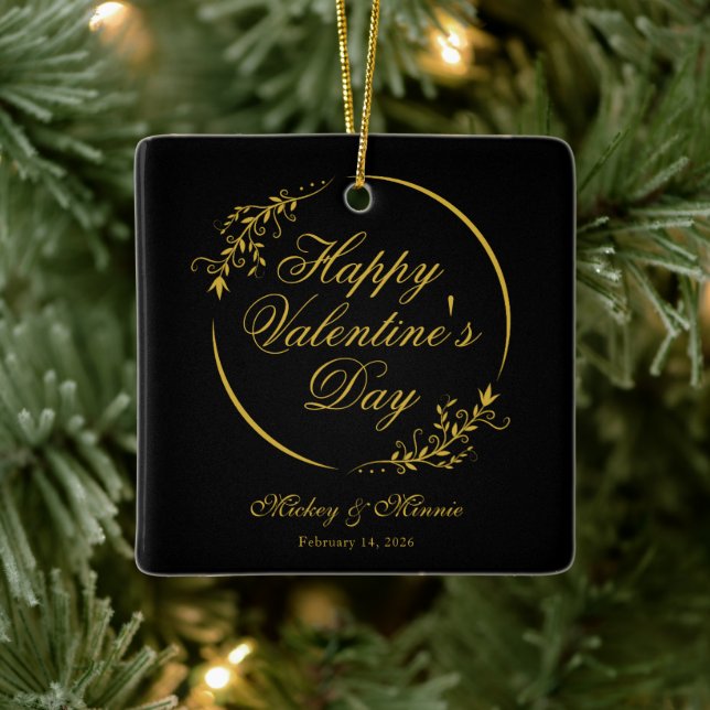 Elegant Minimalist Valentine's Day Floral Frame Keramikornament (Baum)