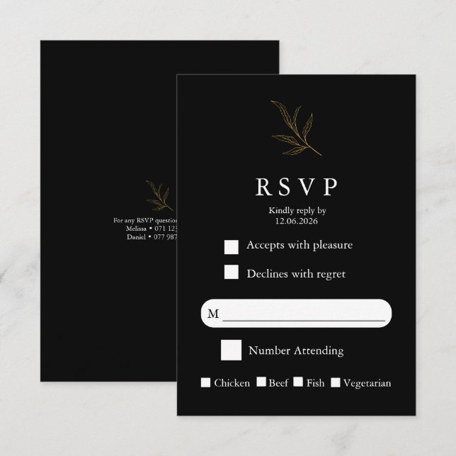 Elegant Minimalist Wedding RSVP Card Modern Simple (Vorne/Hinten)