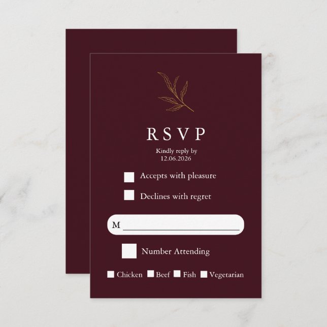 Elegant Minimalist Wedding RSVP Card Modern Simple (Vorne/Hinten)