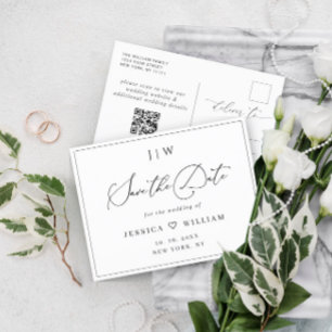 Elegant Minimalist Wedding Save the Date QR code Postkarte