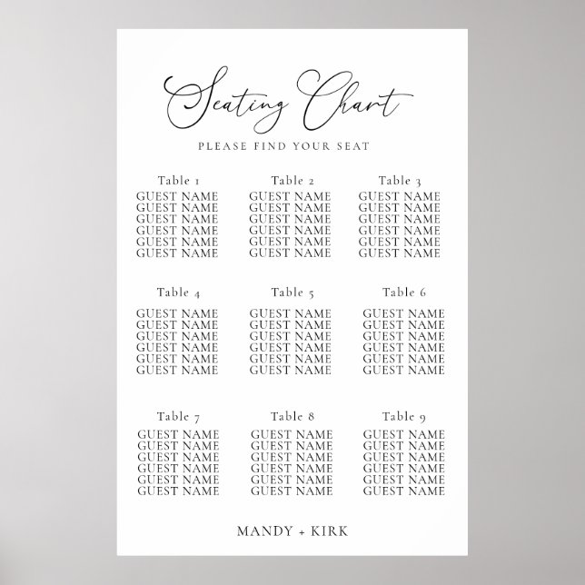 Elegant Minimalist Wedding Seating Chart Sign  Poster (Vorne)