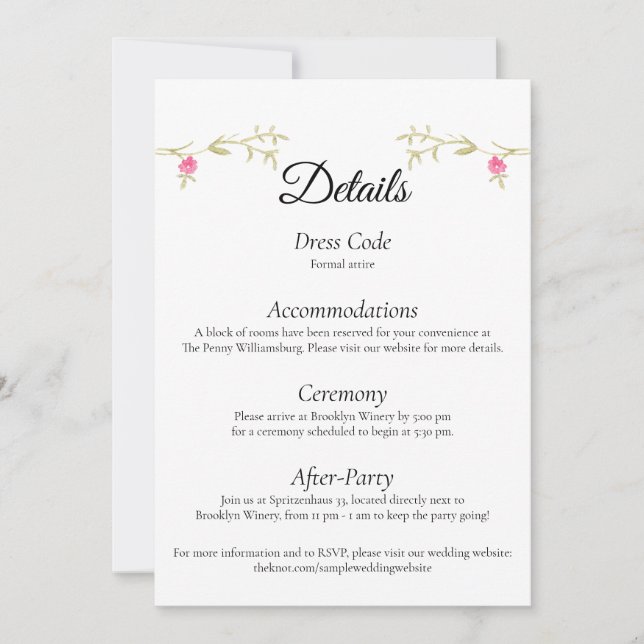 Elegant Minimalist Wedding Venue Details Card Einladung (Vorderseite)