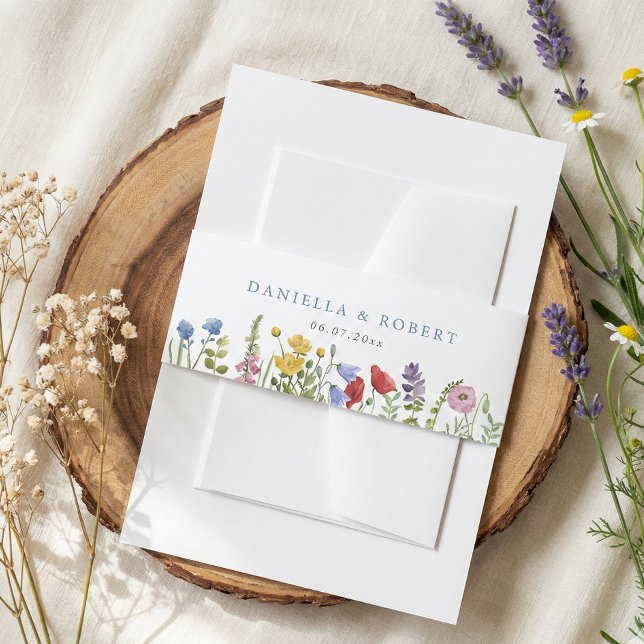 Elegant Minimalist Whimsical Wildflower Wedding Einladungsbanderole (elegant wildflower wedding invitation belly band)