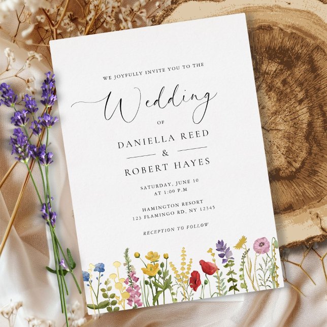 Elegant Minimalist Whimsical Wildflower Wedding Folieneinladung (create your own personalized modern elegant wildflower wedding invitation in script calligraphy)