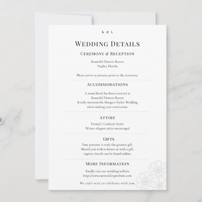 Elegant Minimalist Winter Wedding Details Card Einladung (Vorderseite)